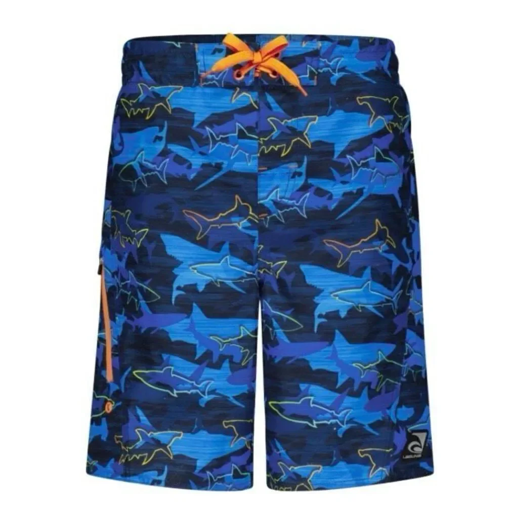 Laguna Big Boys Drawstring Electric Shark Swim Trunks Size Large 14 - 16 New